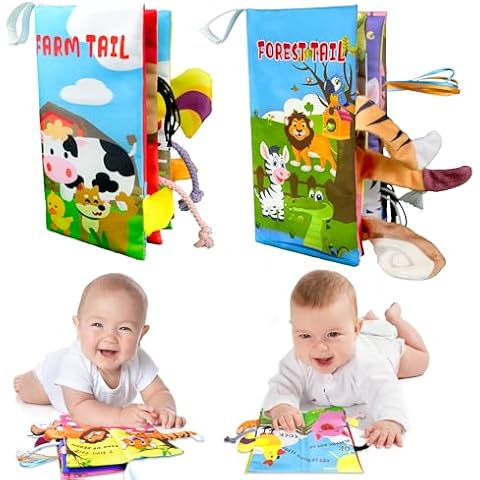 Richgv 2 Packs Baby Books Toys 0-6-12 Months, Touch and Feel Soft Crinkle Books for Newborn Infant Baby 0-3-6-12 Months, Baby Valentines Gifts Shower Books Carseat Toys Christmas Stocking Stuffers Cover