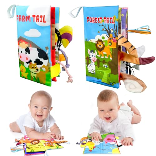 Image of Richgv 2 Packs Baby Books Toys 0-6-12 Months,Touch and Feel Soft Crinkle Tail Books for Newborn Infant Baby 0-3-6-12 Months,Baby Boy Girl Toys Gifts Shower Books Gifts Christmas Stocking Stuffers