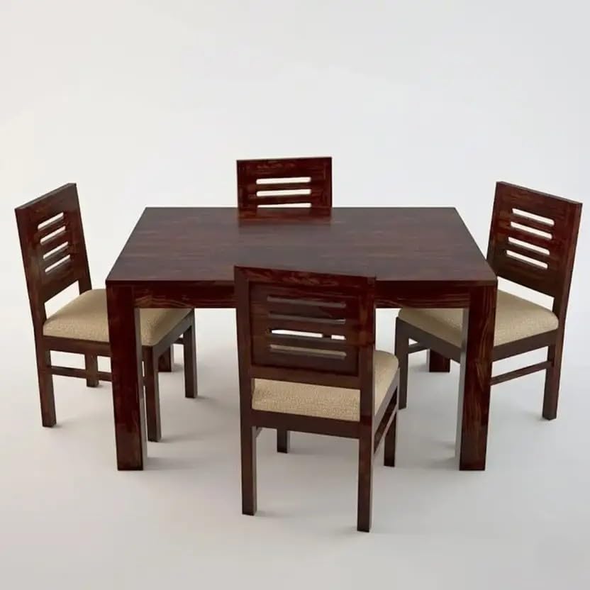 Image of RECTART Solid Wood Dining Table Set with Chairs for Living Room Home | Wooden Dining Room Sets Furniture for Hotels and Restaurants | (Walnut Finish, 4 Seater-A)