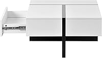 Vista 9 de Merax Mesa de centro rectangular contemporánea, superficie moderna de alto brillo, muebles de sala de estar, blanco y negro