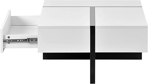 Miniatura 9 de Merax Mesa de centro rectangular contemporánea, superficie moderna de alto brillo, muebles de sala de estar, blanco y negro