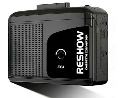 Reshow Portable Cassette Tape Player Recorder, Audio Cassette to Digital Converter with USB C, Built-in Speaker, Reverse Play & Recording, Stereo Sound - Black
