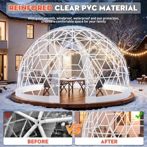 3.6 x 2.2m Gewächshaus Gartenkuppel Igloo,Gartenkuppel TPU Blasenzelt für 4-8 per,Gartenblasenzelt mit 2 Lichterketten, Durchsichtiges Kuppelzelt für Hinterhof,Party,Weihnachten,Hochzeiten
