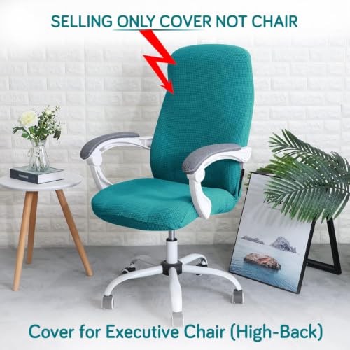 Image of HOKIPO Water Repellent Office Chair Cover for Desk Chair (Mid-Back) - 210 GSM Stretch Jacquard - Washable, Durable & Anti-Slip - Fits Mid-Back Office Chairs, Teal (NEW-AR-4929-TEAL-M)