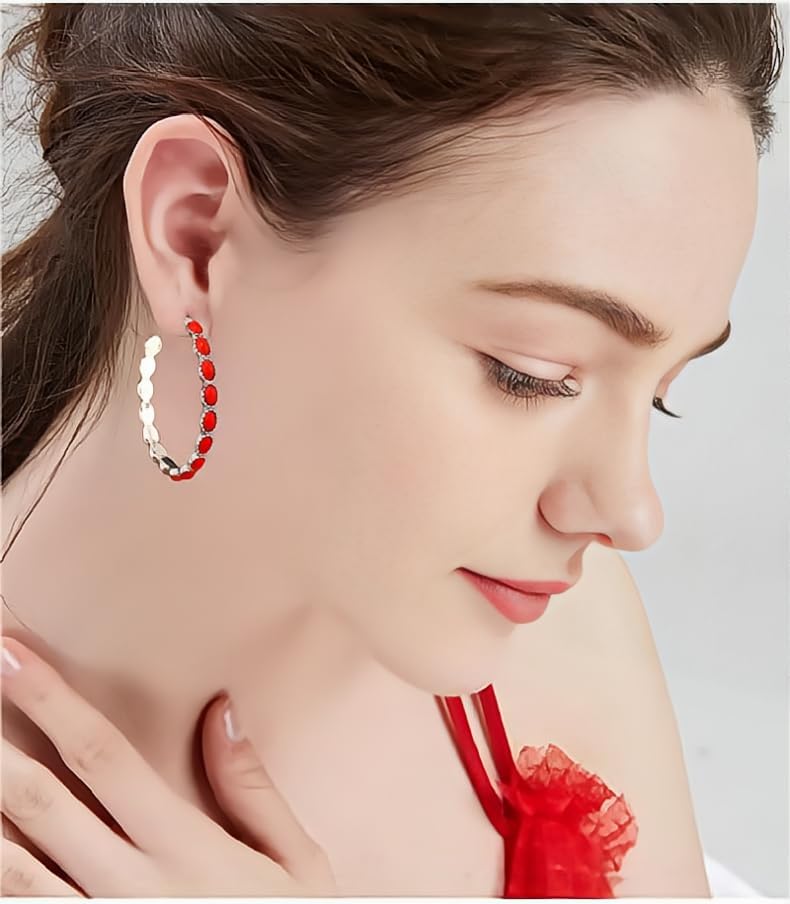 Vintage Faux Turquoise Hoop Earrings Boho Beaded Western Silver Round Dangle Earrings 80s Statement Earrings Turquoise Jewelry for Women - Image 2