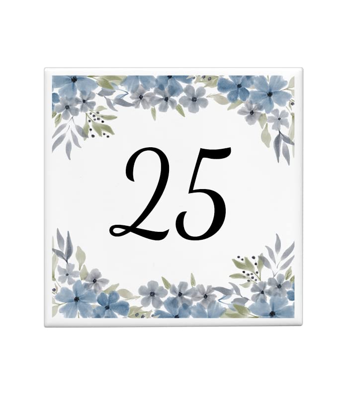 Plaque d'adresse carré motif floral bleu signalisation numéro de maison 10x10