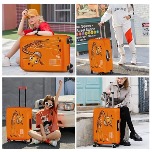 ANNA QUEEN Giraffe Fun Luggage Cover, Playful Giraffe Design with Beach Ball and Chair, Stretchable, Washable Travel Sleeve for 32-34 Inch Luggage