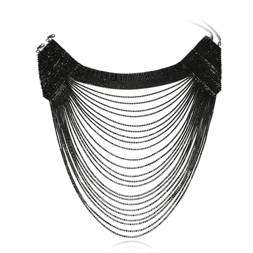 Cristal étincelant longue couche collier pour femmes avec gland élégant