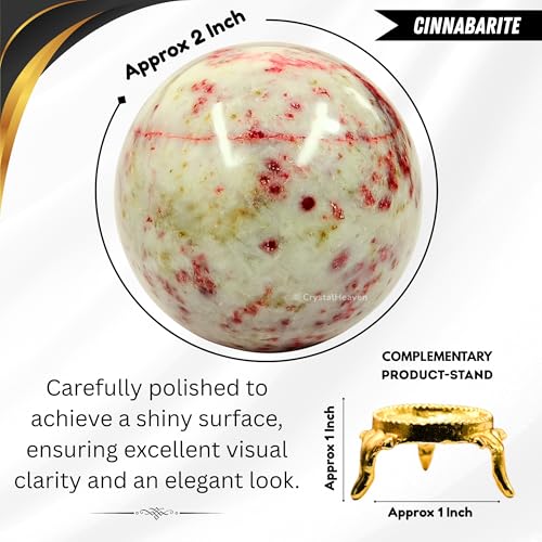 Image of Certified Cinnabarite Crystal Ball for Meditation - Premium Crystal Vastu Items for Home and Feng Shui Items for Good Luck - Ideal for Pooja Supplies and Spiritual Practices (2 inch Inch)