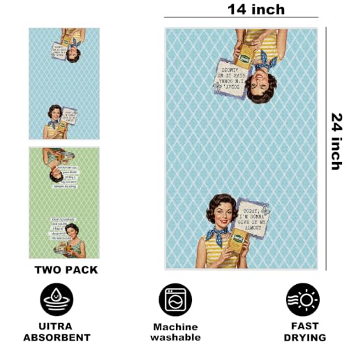 Image of 2 Pcs Funny Housewives Kitchen Towels, Housewarming Gifts Dish Towels | Humorous Pattern Hand Towel Kitchen Decor, Waffle Weave Microfiber Cleaning Cloth Wash Cloths Tea Towel 14 x 24 Inch Set of 2