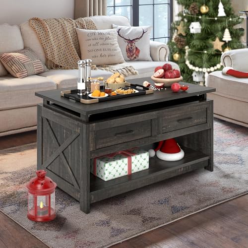 DWVO Board Game Table Living Room: 3-in-1 Game & Puzzle Table with Play Mat, 4 Drawers, Power Outlet, Removable Top (Dark Oak)