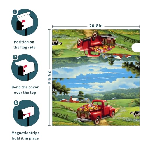 Image of Spring Summer Flowers Magnetic Mailbox Cover - Standard Size 21 X 25.5 Inch - Pick-up Truck Floral Wraps for Post Letter Box - Outdoor Garden Yard Home Outside Decoration