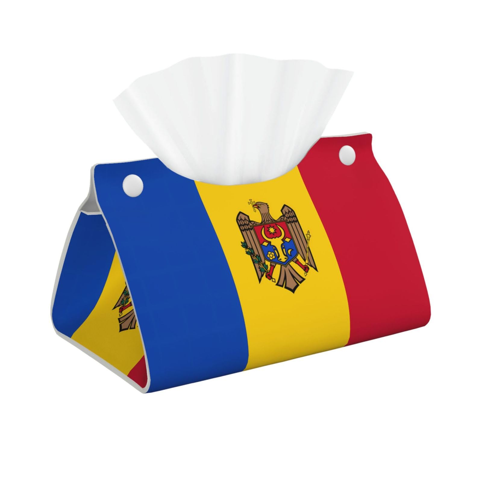 Flag of Moldova Rectangular Leather Tissue Box Cover, Folding Facial Tissue Holder Dispenser for Car