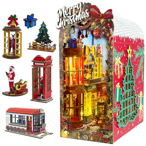 Christmas Book Nook Kit DIY Miniature House Dollhouse Kit for Adults & Teens 3D Wooden Puzzle Tiny House Bookshelf Decor for Family and Friends