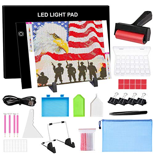 A4 Diamond Painting Light Pad Kit LED Three Adjustable Brightness Tracing Light Table for 5D Diamond Painting,Drawing,USB Power Tracing Light Box,Ultra-Thin LED Copy Board