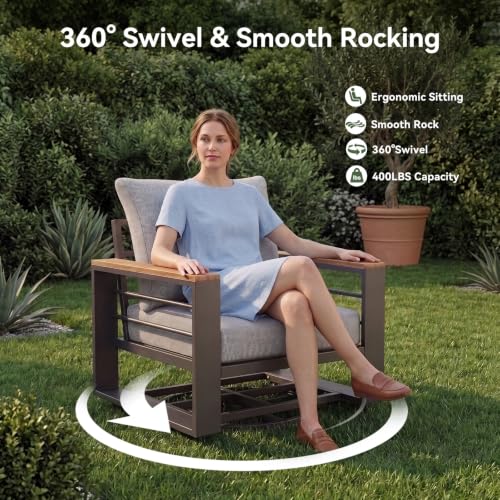 Image of Aoxun Aluminum Patio Furniture Set with Swivel Chairs & Fire Pit Table | All Weather Outdoor Sectional with Washable 5 inch Thick Olifen Cushion, Patio Conversation Sets with Coffee Table, 7-Seat
