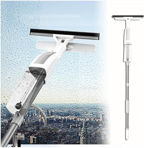 Image of Rubber Cleaner Window Screen Squeegee with Spray Professional Window Squeegee Cleaner, Spray Type Window Cleaner, PP Aluminum Rod, Floating Mechanism Wiping Head, Glass Cleaning Tools