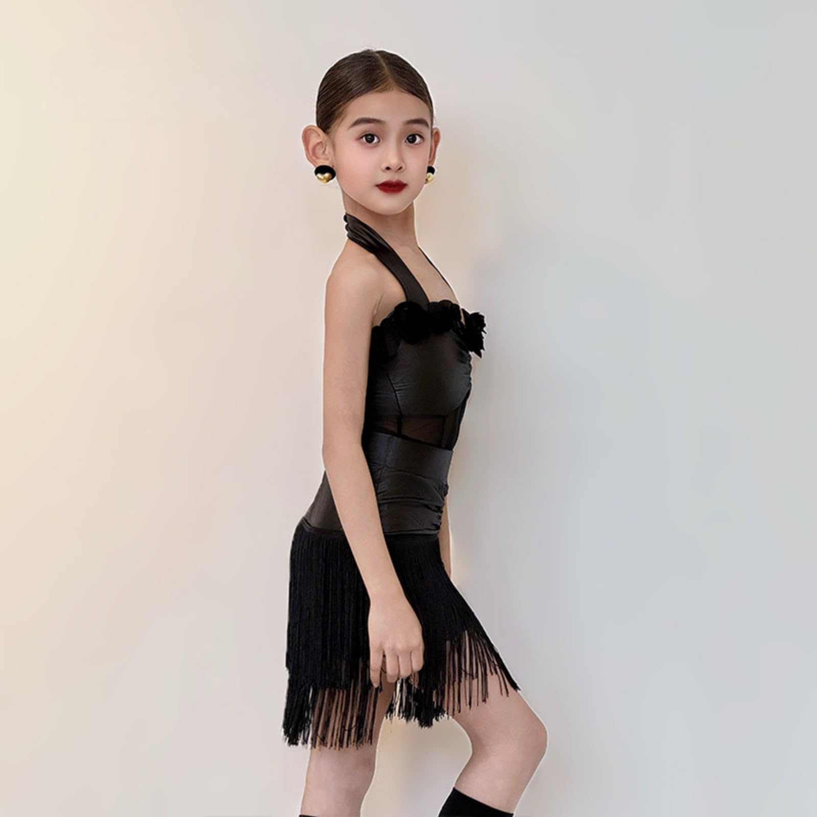 MEECHI Abiti da Ballo Latino con Fiori 3D Body Senza Maniche for Bambine
