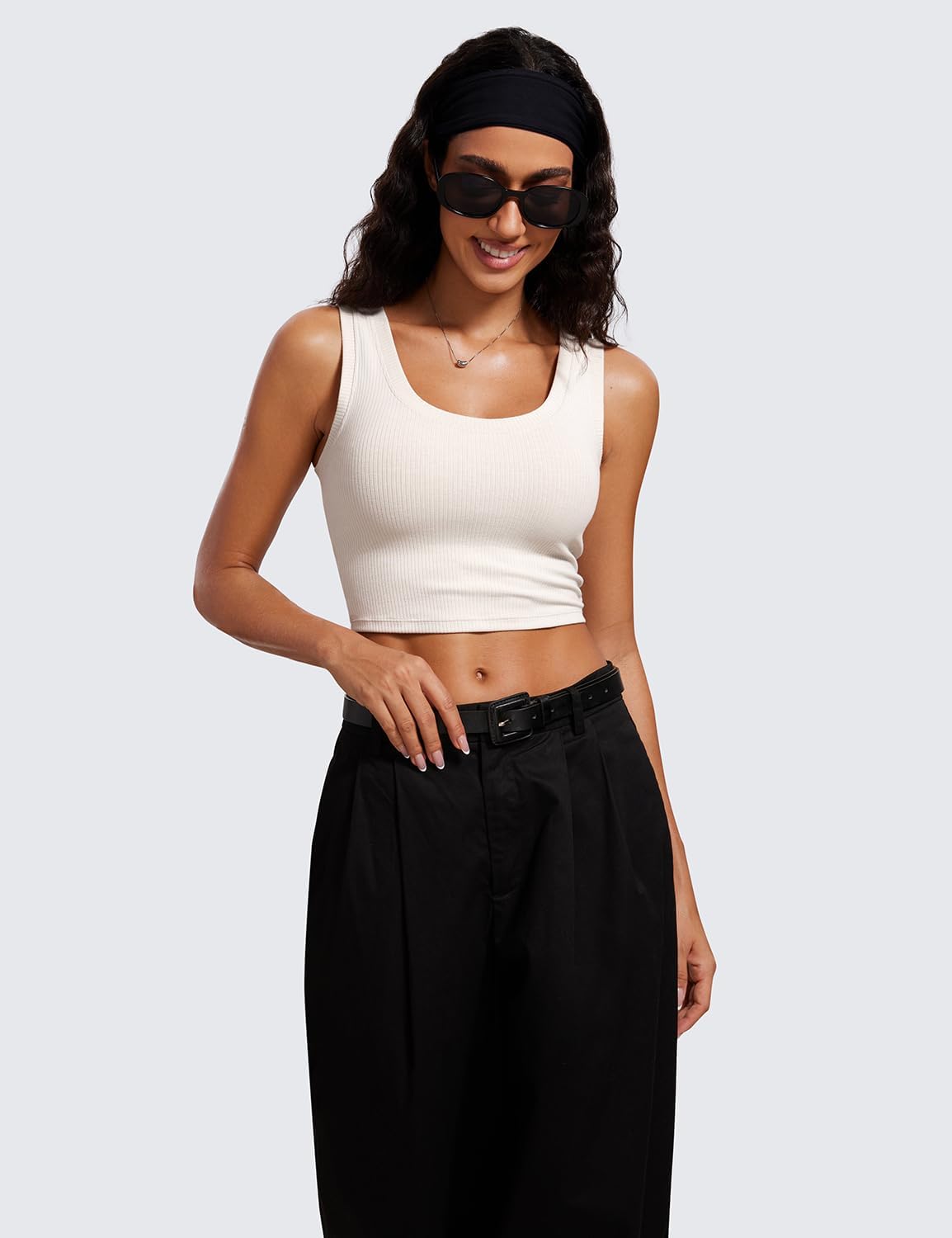 CRZ YOGA Ribbed Crop Fitted Tank Tops for Women Low U-Back Scoop Neck Casual Cropped Sleeveless Workout Yoga Shirt - Image 4