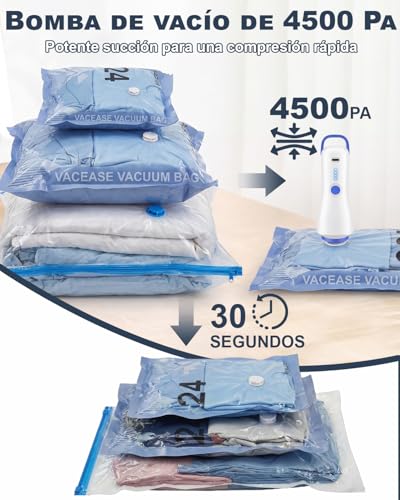Miniatura 4 de Paquete de 12 bolsas de almacenamiento al vacío (4 de 100 x 80 cm, 4 de 74 x 54 cm y 4 de 64 x 47 cm) con bomba eléctrica y doble cremallera, impermeables y herméticas.