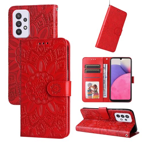 Étui Galaxy A14 tournesol rouge gaufré élégant