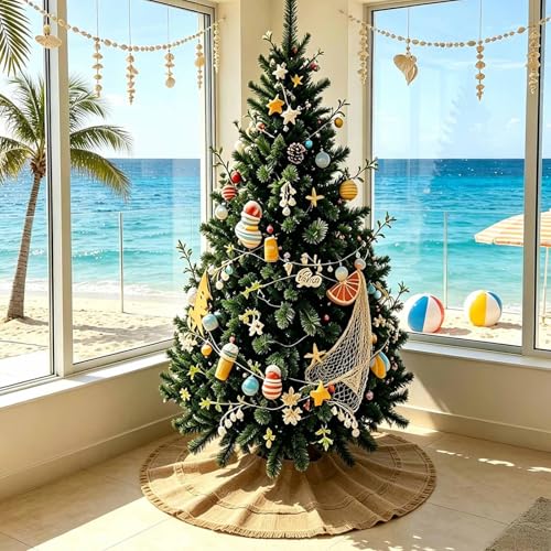 Yuboo 48" Burlap Christmas Tree Skirt with 2-Layer Tassel Design, Brown Rustic Farmhouse Jute Linen Large Spring Tree Skirt for Wedding, Birthday, Graduation Season Decor - image 3