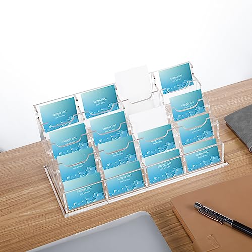 Seajan Acrylic Business Card Holder for Vertical Display, 16 Slot 4 Tier Clear Business Card Stand Multiple Business Card Display Organizer for Exhibition Home Office Supply