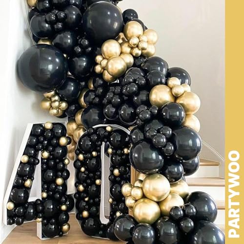 Image of PartyWoo Black and Gold Balloons 66pcs 12 Inch Matte Black White Metallic Chrome Gold Confetti Balloons for Graduation Baby Shower Birthday New Year's Eve Anniversary Bachelorette Party Decorations