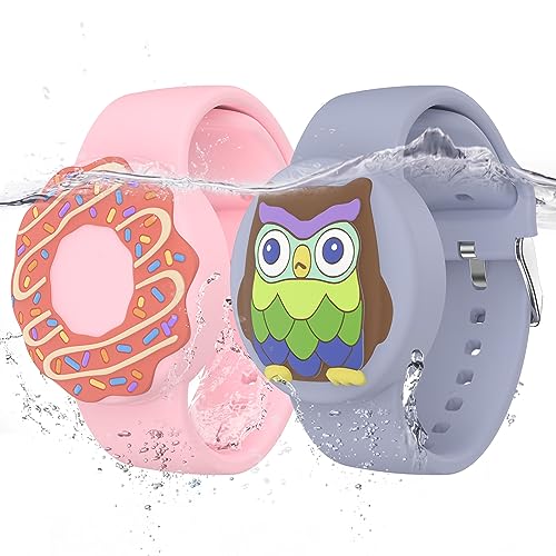 Image of Waterproof Air tag Bracelets for Kids (2 Pack) - Soft Silicone Hidden Air tag Wristband - Lightweight GPS Tracker Holder Compatible with Apple Airtag Band for Child (Donut & Owl)