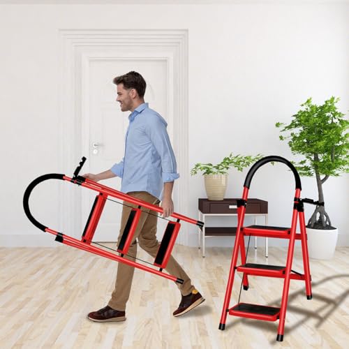 Escabeau, Escabeaux Pliant avec Marchepied Antidérapant et Large, Petit Marche Pied avec Poignée,...