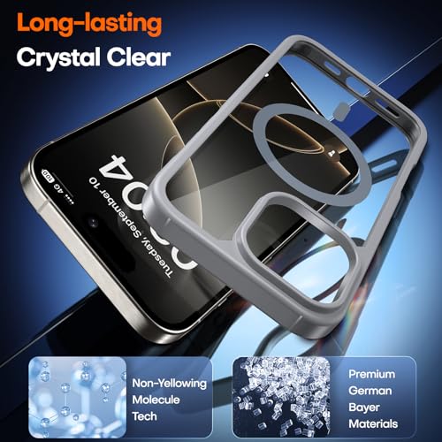 Image of TAURI TPU+PC For iPhone 16 Pro Case 6.3 inch, Compatible With Magsafe, Military-Grade Protection, [Anti-Yellowing] Shockproof Case Transparent Back Magnetic Phone Cover-Titanium