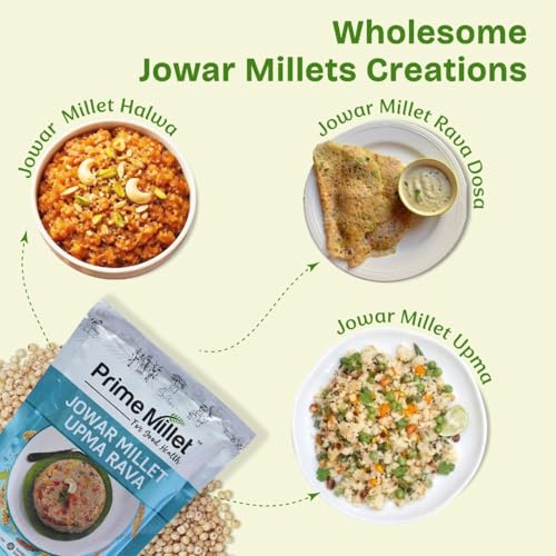 Image of Prime Millet For Good Health Organic Jowar Upma Rava | Premium Sorghum Millet Upma Mix | High Fiber Superfood | Gluten Free Healthy Breakfast Ingredient | Supports Healthy Digestion | Natural Unpolished Jowar Rava | Ancient Grain Nutrition (250 Gram)