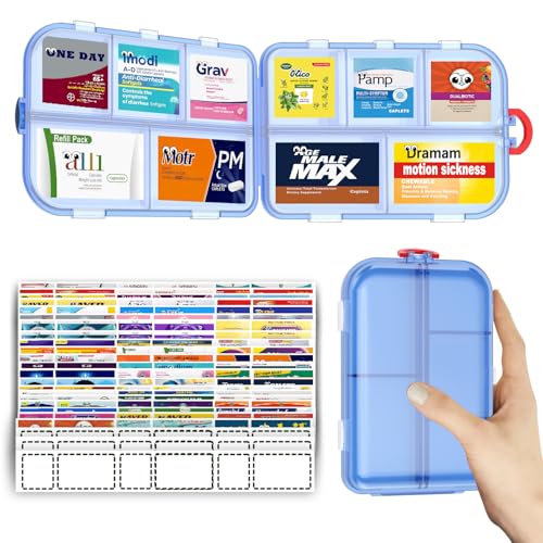 Image of Pill Organizer Travel Medicine Case - Daily Pill Organizer with 144 Labels, Portable Travel Essentials for Medication