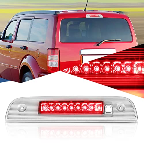 Auto Dynasty Full LED 3rd Third Tail Brake Light Rear Center High Mount Stop Lamp Compatible with Dodge Nitro 2007-2012, Chrome Housing Clear Lens