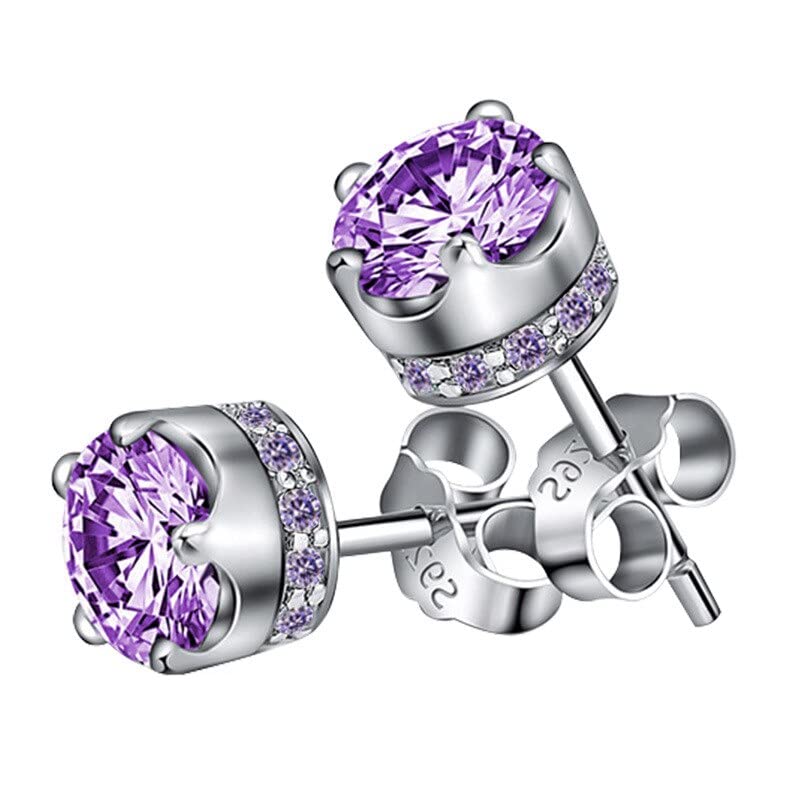 Boucles d'oreilles cristal violet argent anti-allergie pour oreilles sensibles