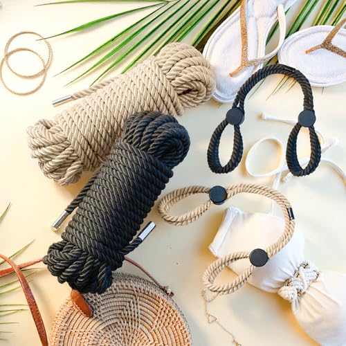 Image of Tisancy 4 Pcs Multifunctional Craft Cord Kit with 2 Soft Silk Macrame Cords and 2 Adjustable Nylon Bracelets, 32.81 ft Twisted Trim Cord for DIY Crafts and Home Decoration(Black, Beige)