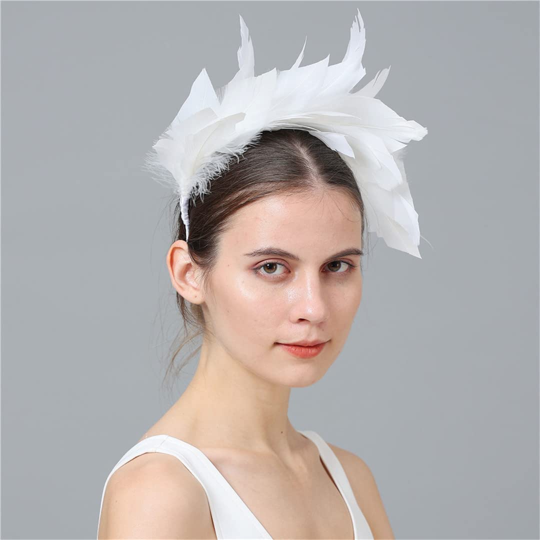 Lmtossey Copricapo con piume da donna, accessorio per capelli da sposa, copricapo da sposa