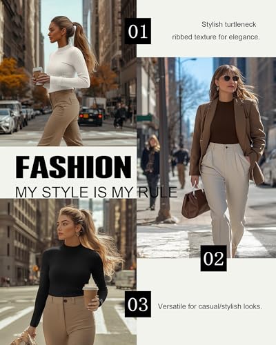 Riyiper 3 Pack Women's Ribbed Plus Size Mock Turtleneck Tops, Long Sleeve Slim Fit T-Shirts Pullover Sweater Basic Layer Top2
