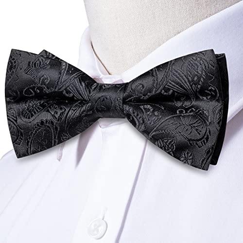 Image of Hi-Tie Bow Ties for Men Pre-Tied Pocket Square with Cufflinks Mens Bowtie Sets for Wedding Formal Party