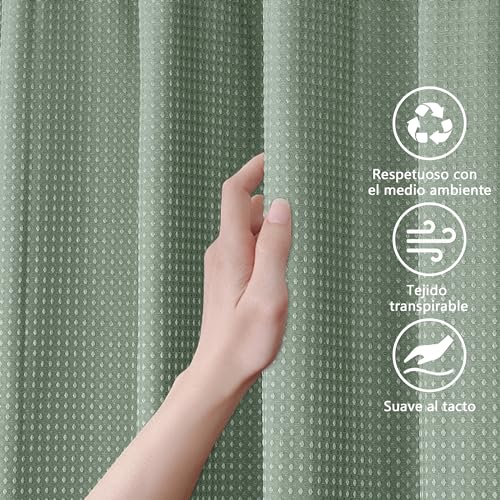 Miniatura 5 de Fiisayl Gofre Cortina De Ducha Para Bañera Cortinas Baño Tela Impermeable Poliéster Con 12 Ganchos Lavable A Máquina 183 X 183 Cm Verde