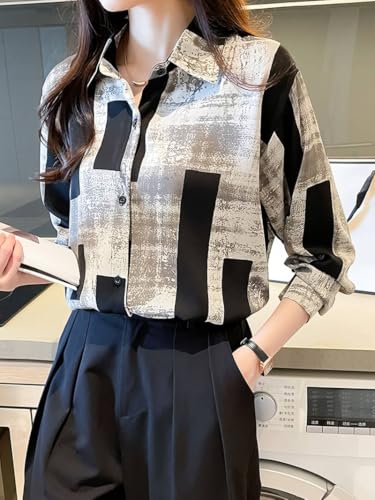 Image of TADKEE Women's V Collared Casual Stylish Long Sleeve Oversized Fit Shirt