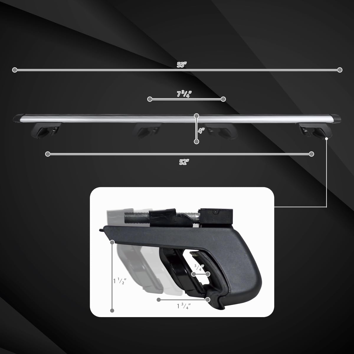 AUTOZENSATION Cross Bar Roof Cargo Luggage Rack, Adjustable 53" Car Top Silver Aluminum