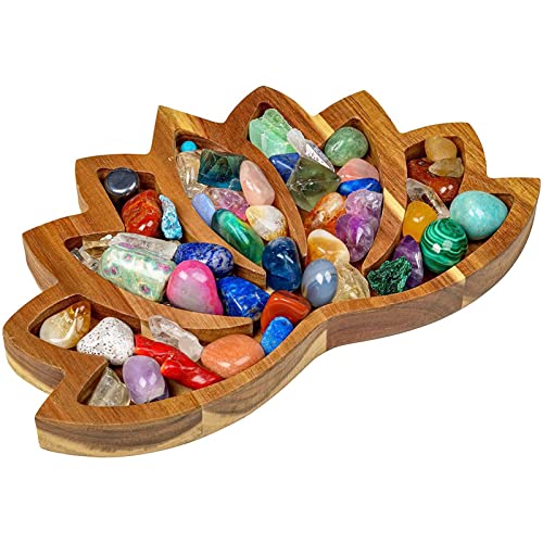 Mafagwre Plateau en Cristal de Lotus en Bois, montrez Votre Cristal et Pierre thérapeutique, Support en Cristal de Plateau de Lotus, utilisé pour Les Bijoux en Pierre Cover