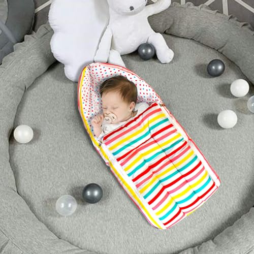 Image of VParents mite Stripes Cotton Bedding Combo: Mosquito net Attached Bed & Travel Nest