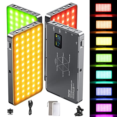 Flash Sale Buy 1 get 1 llano RGB Video Light, Built-in 4000mAh Rechargeable Battery 360 Full Color Gamut 9 Light Effects,3000-6500K LED Camera Light with Video Conference Lighting Kit, Self Broadcasting and Live Streaming