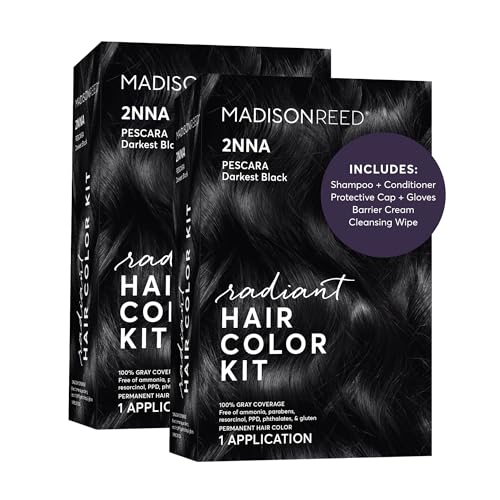 Image of Madison Reed Radiant Hair Color Kit - 2NNA Darkest Cool Black with Ash Undertones (Pescara Black), Permanent Hair Dye, Dimensional Gray Hair Blending | PPD-Free & Ammonia-Free, 2 Pack
