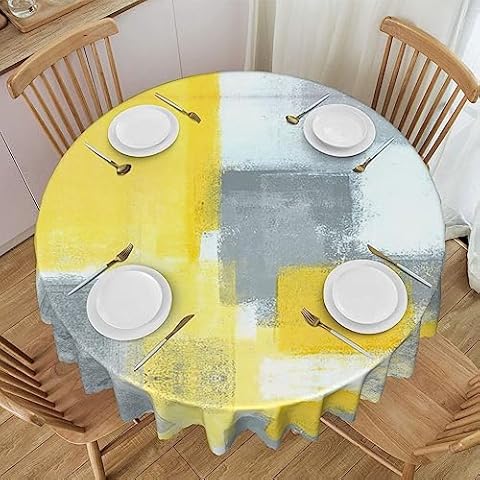 Faduni Grey And Yellow Abstract Tablecloth Cover