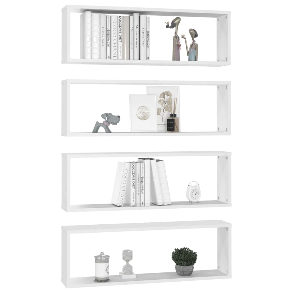 Scaffalature, mensole da parete e sporgenze, mensole cubiche da parete, 4 pezzi, bianco, 80 x 15 x 26,5 cm, in legno ingegnerizzato