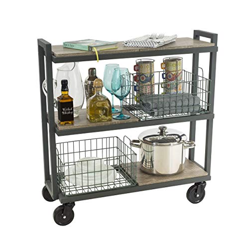 Atlantic Modular Mobile Storage Cart System, With Interchangeable Shelves & Baskets, Powder-Coated All-Steel Frame, 3-Tier, Caster Wheels For Mobility, Pn 23350330, In Kale Green #TOP1