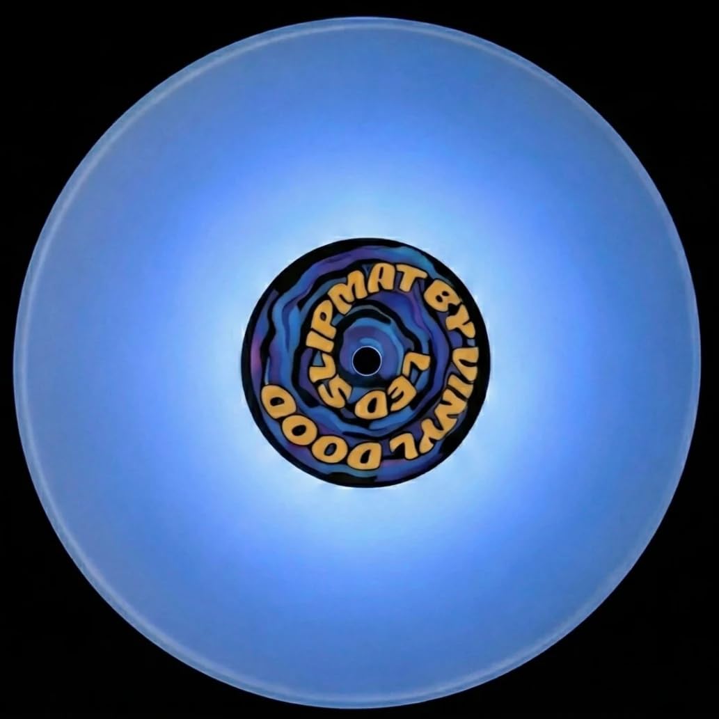 The World's first LED Slipmat for Turntables by Vinyl Dood™. PATENT PENDING. Acrylic, Dynamic LED Patterns, Multiple Colors, Fully portable, Rechargeable, Remote Included